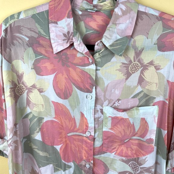 aerie Hibiscus Pastel Button Down Camp Shirt M - Picture 3 of 9